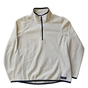 LL Bean Women Small Pullover 1/4 Zip Fleece Top Cream White Blue Base Layer
